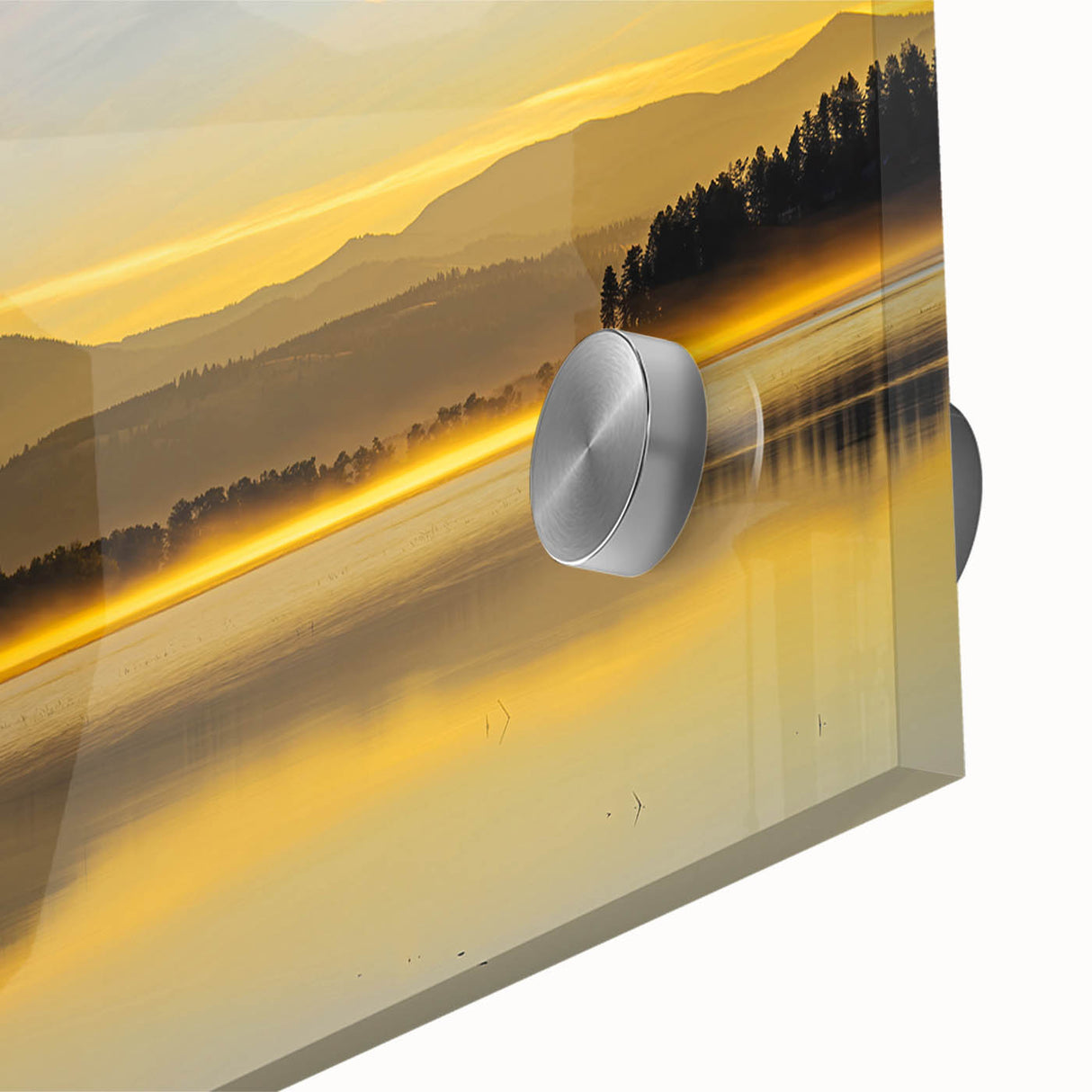 Large abstract wall art depicting Idaho scenery on acrylic glass, with mid-century modernist influences.
