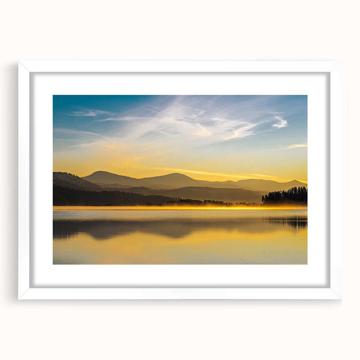 Abstract art print of Idaho scenery in muted earth tones on a white framed canvas, suitable for dining room decor.