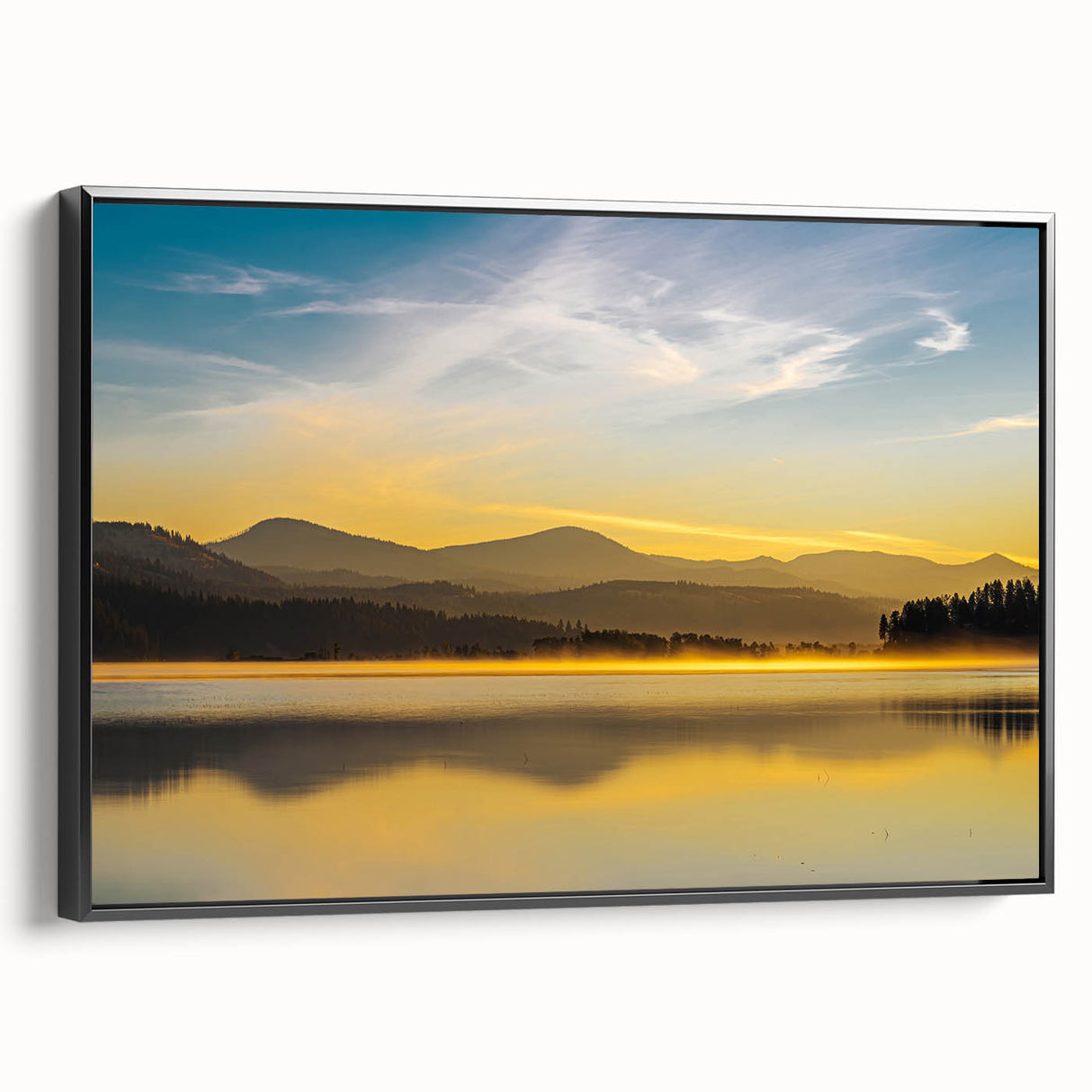 Black and white framed canvas of Idaho landscape, featuring vintage poster art style, ideal for bedroom decor.