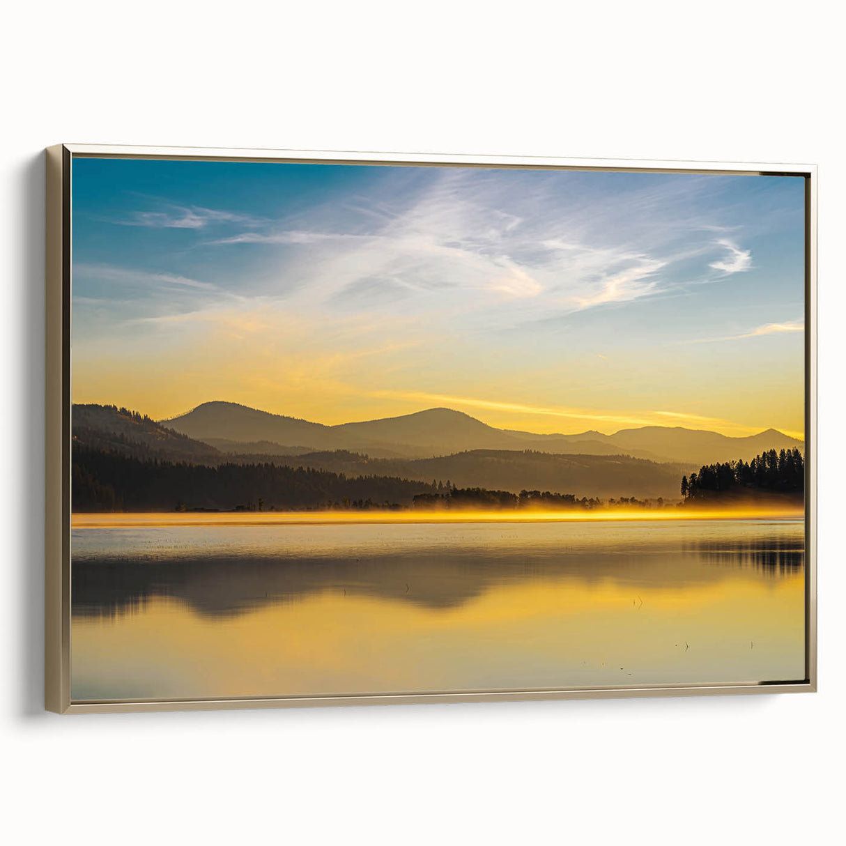 Framed canvas wall art depicting a serene Idaho landscape in muted earth tones, ideal for bedroom decor.