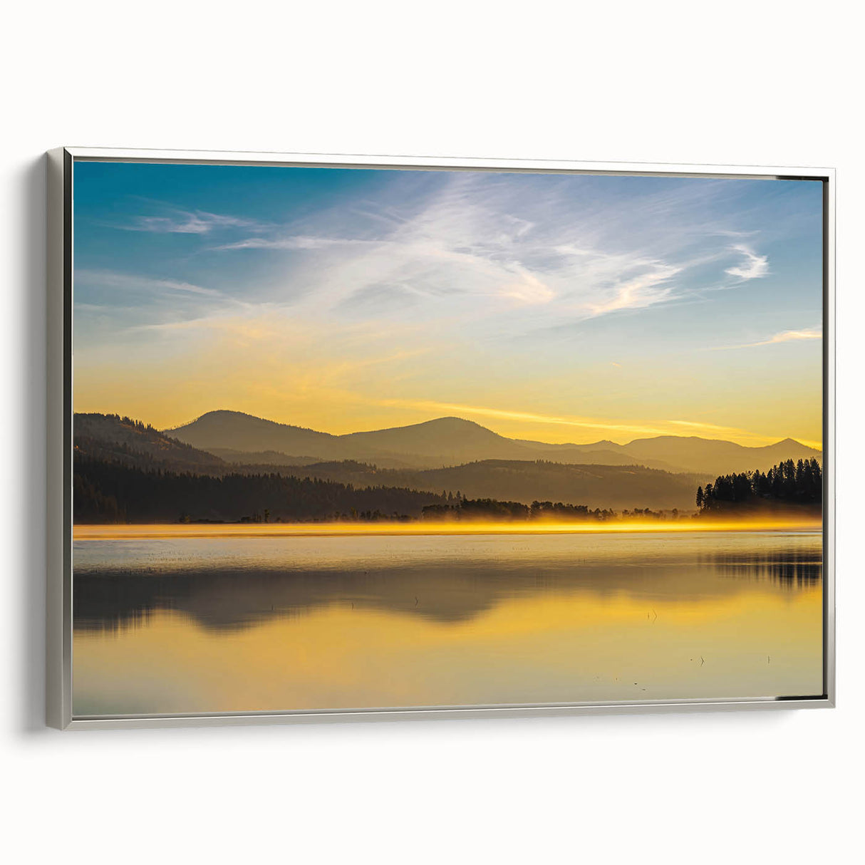 Framed canvas featuring a vintage-style landscape art painting of Idaho scenery in colorful tones.