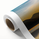 Art deco poster featuring a serene Idaho landscape with muted green and blue tones on rolled canvas.