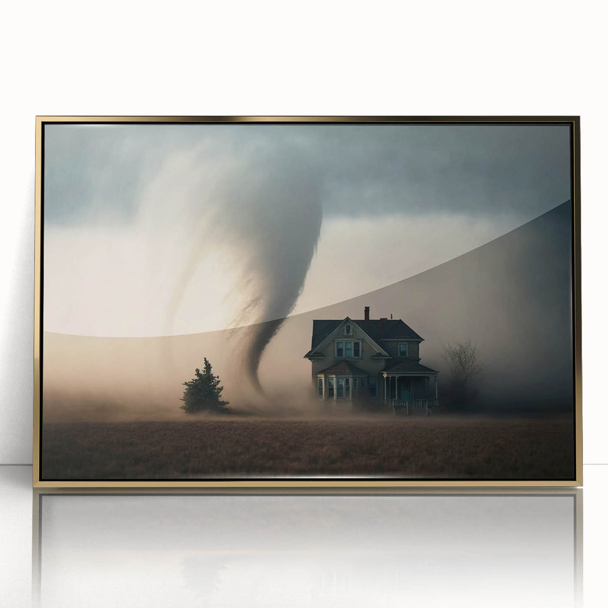 Acrylic print of a Kansas landscape in gold and green tones, framed, ideal for modern art wall decor.