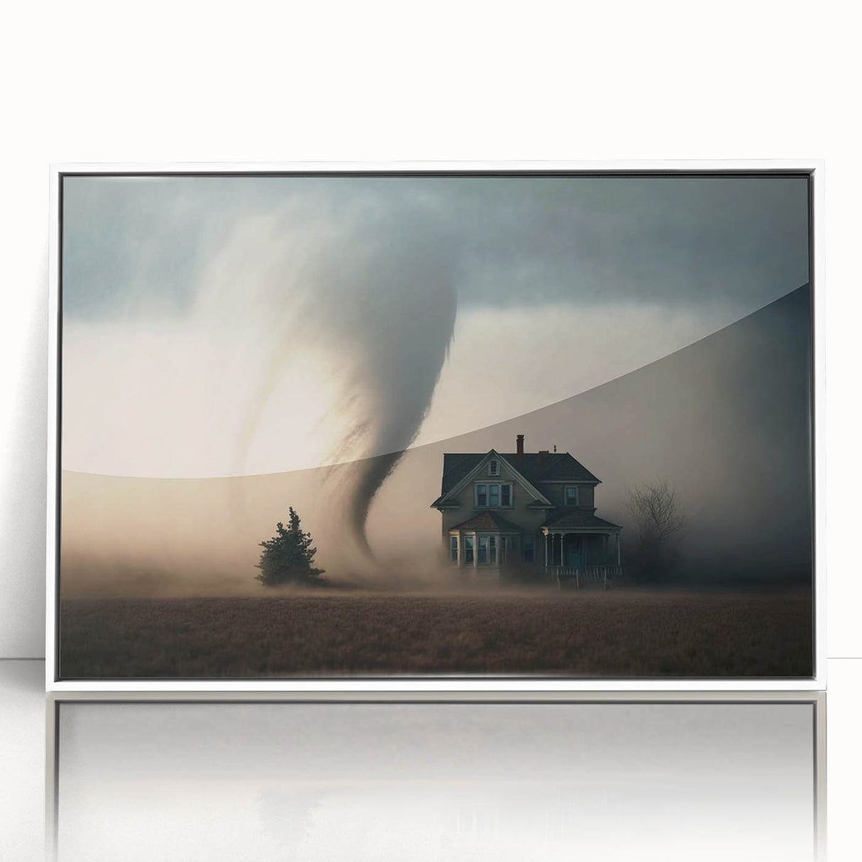 Art Deco poster of Kansas scenery on white acrylic, framed, with muted earth tones, ideal for modern nursery wall art.