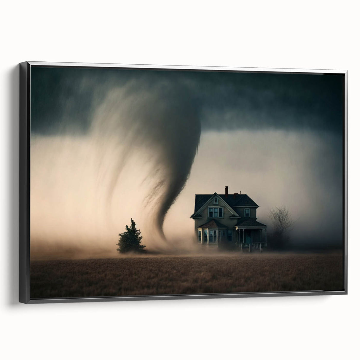 Black and white framed canvas of Kansas landscape, ideal for bedroom wall art with a vintage poster style.