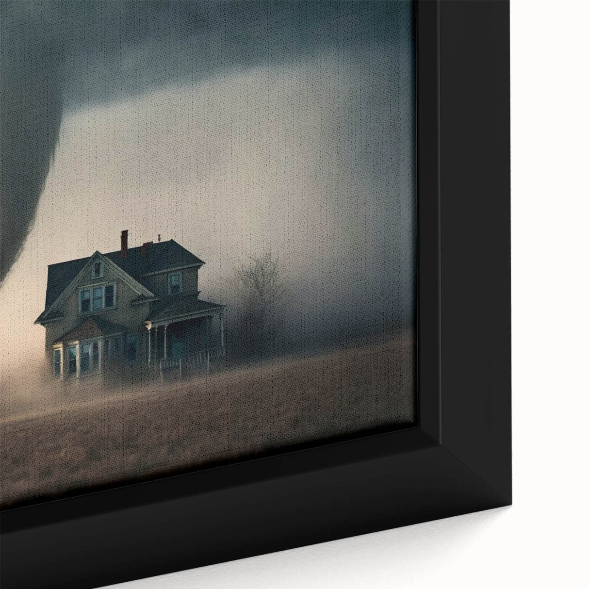 Extra large framed canvas of a textured Kansas scenery in black with colorful art accents, ideal for living room decor.