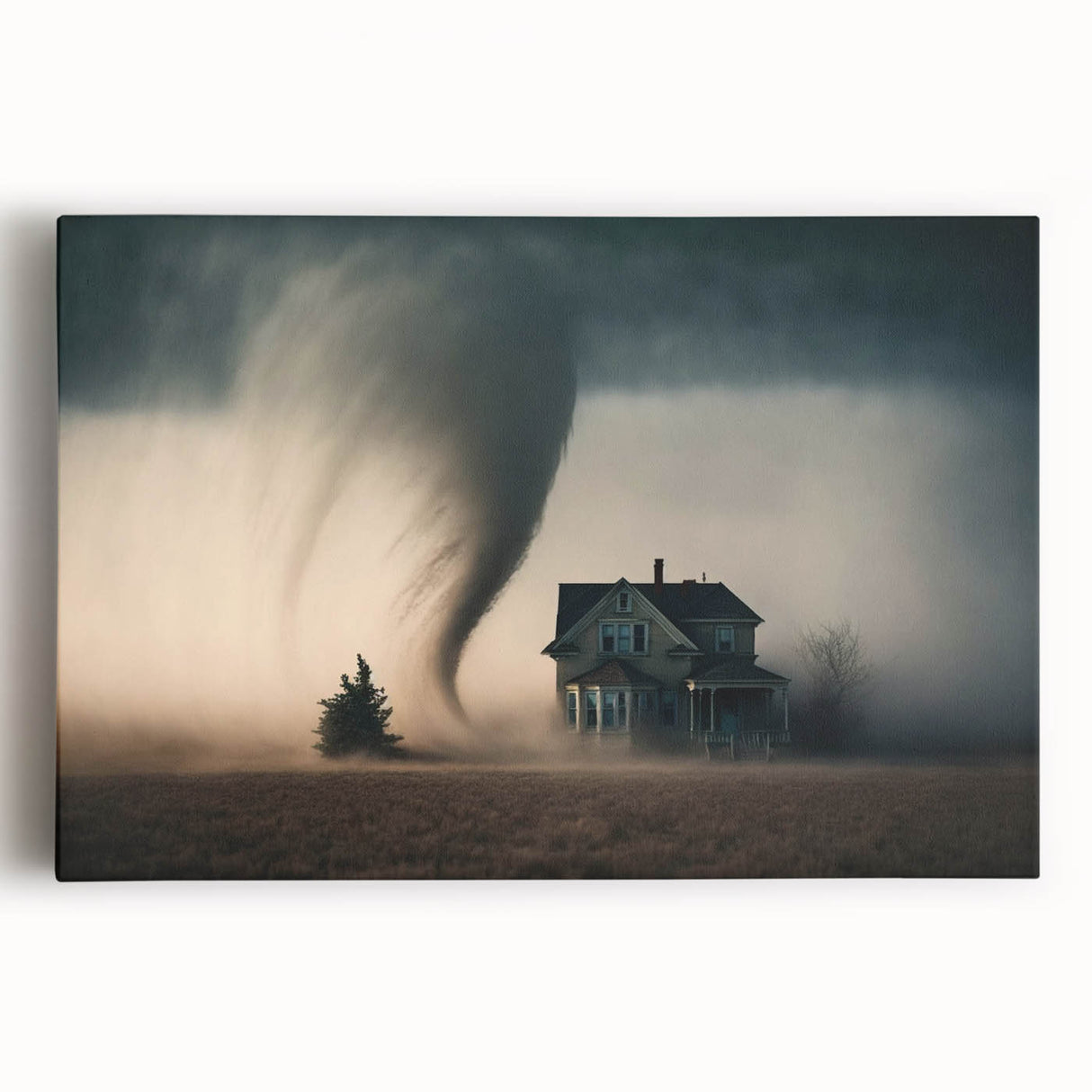 Black and white photograph of Kansas scenery on large stretched canvas, ideal for kitchen wall art.