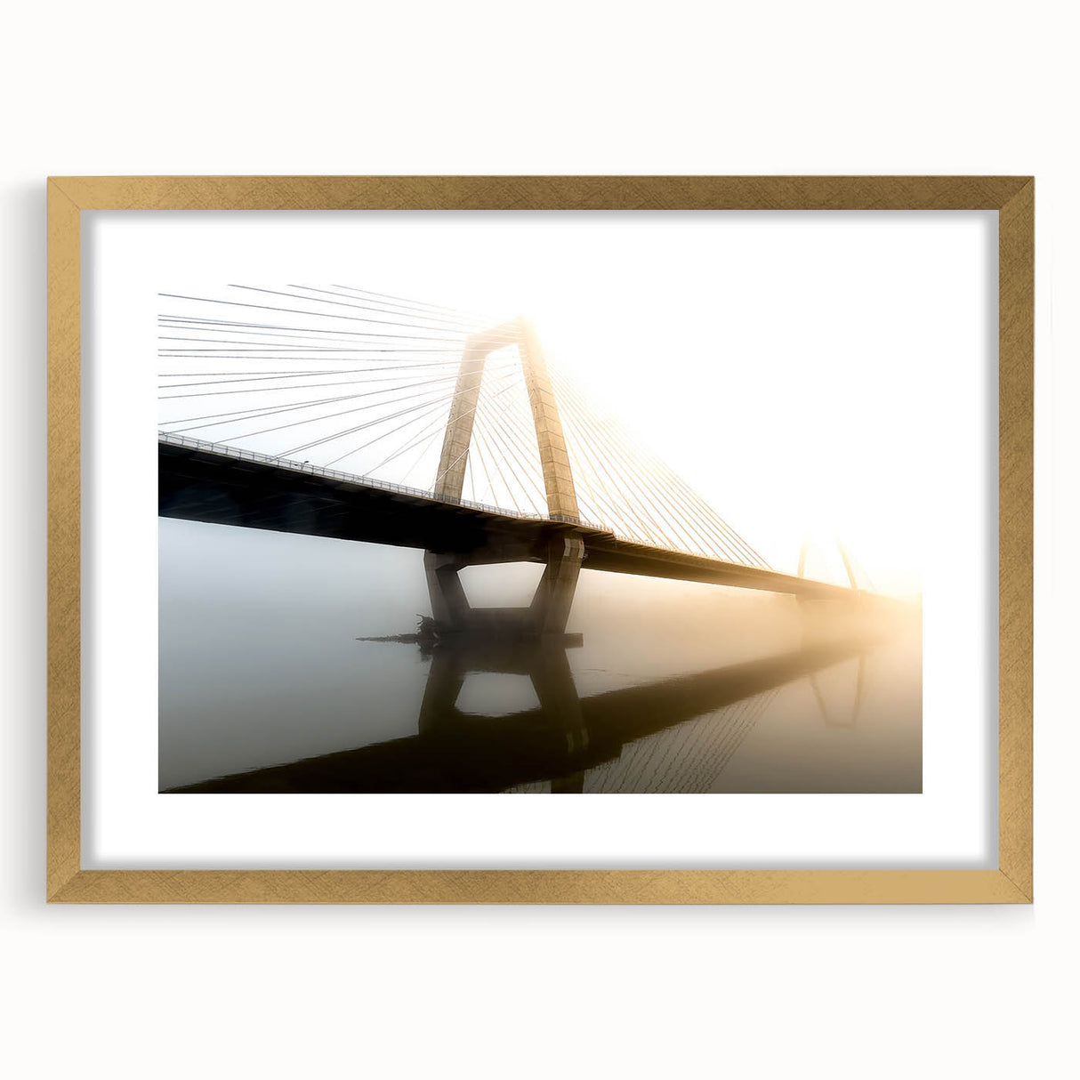 Extra large abstract art print of a textured Kentucky landscape in muted earth tones, framed in gold.