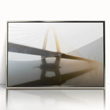 Mid-century modernist art of Kentucky scenery in muted earth tones, silver-framed acrylic print.