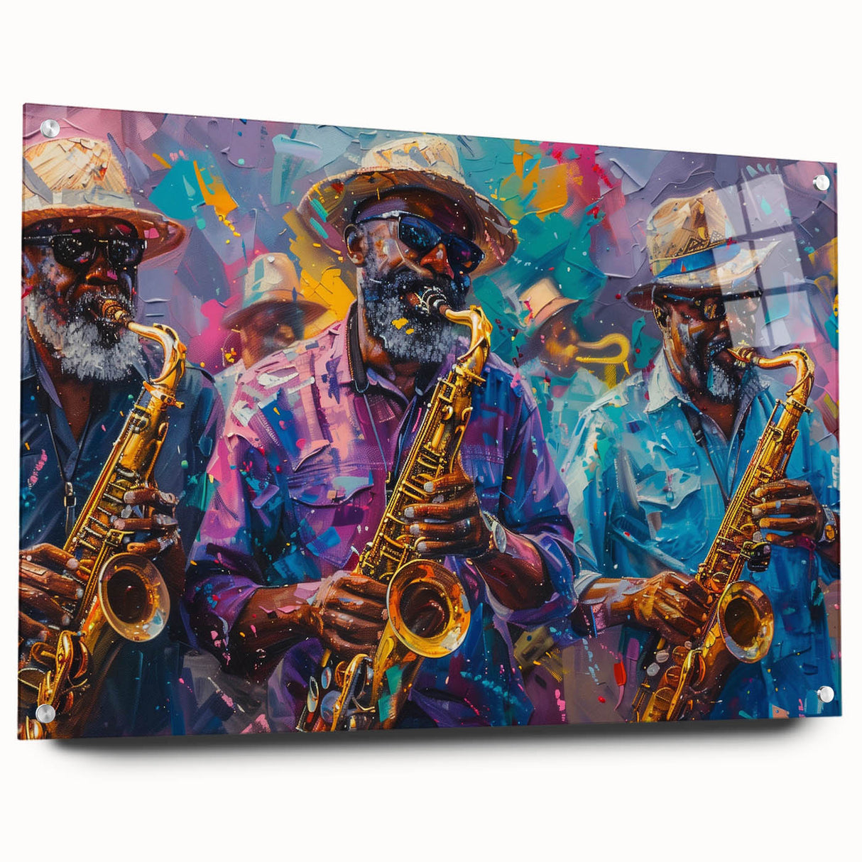 Acrylic print of a large abstract depiction of New Orleans in muted earth tones, ideal for bedroom or dining room decor.