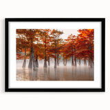 Colorful abstract art print of Louisiana scenery in vibrant hues on a large framed canvas, ideal for living room decor.