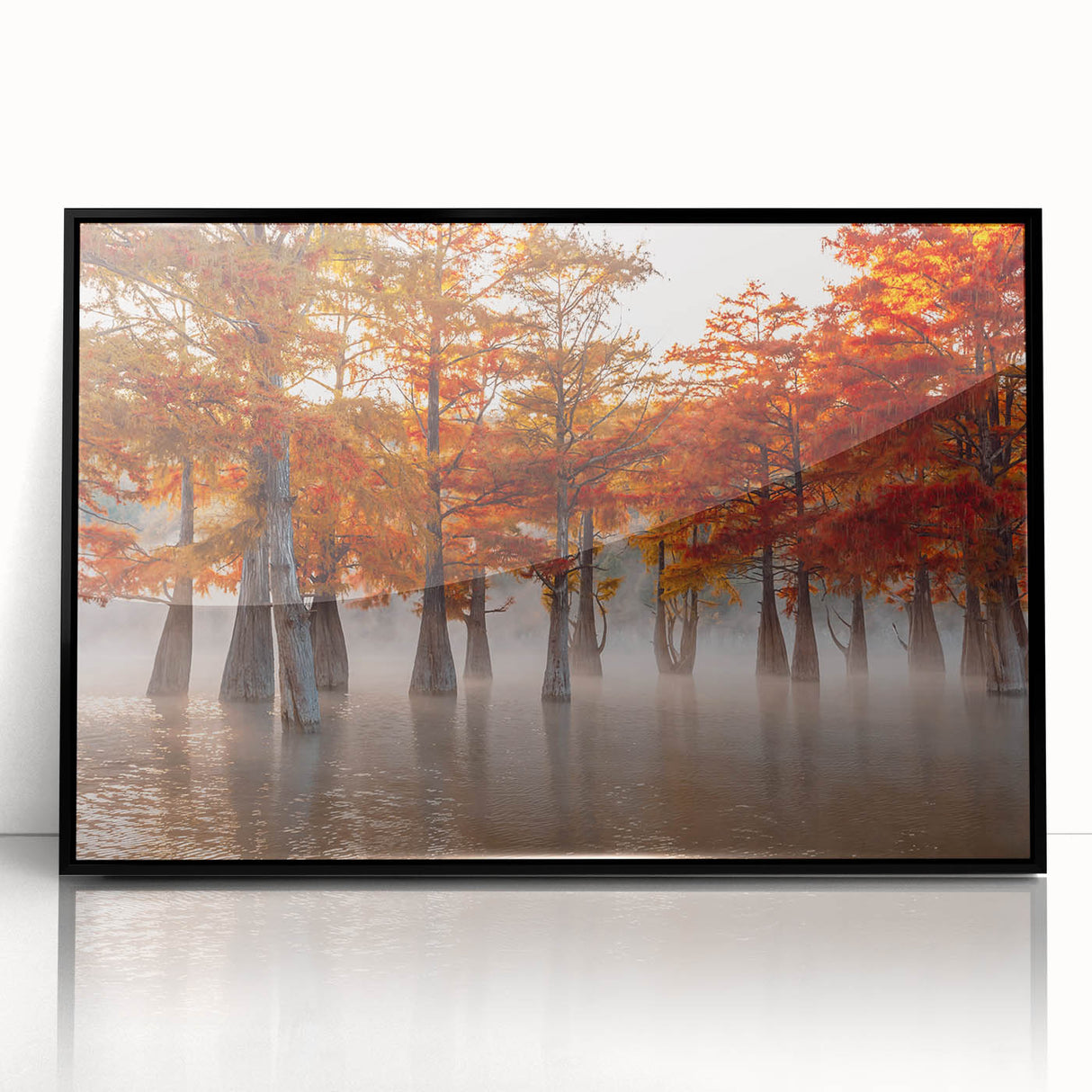 Large abstract wall art depicting vibrant Louisiana scenery on a black framed acrylic print.