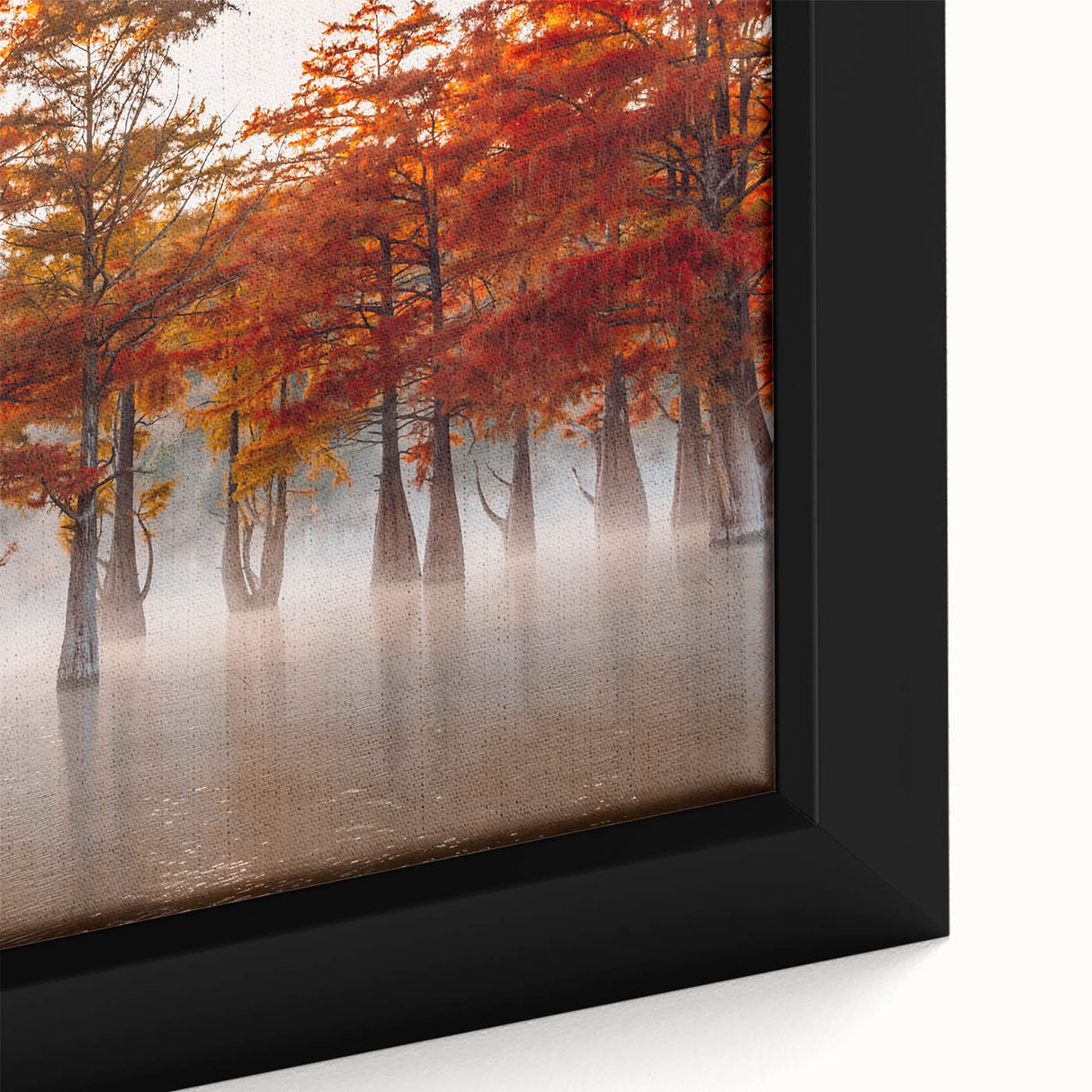 Extra large framed canvas of a textured Louisiana landscape in black with colorful accents, ideal for living room decor.