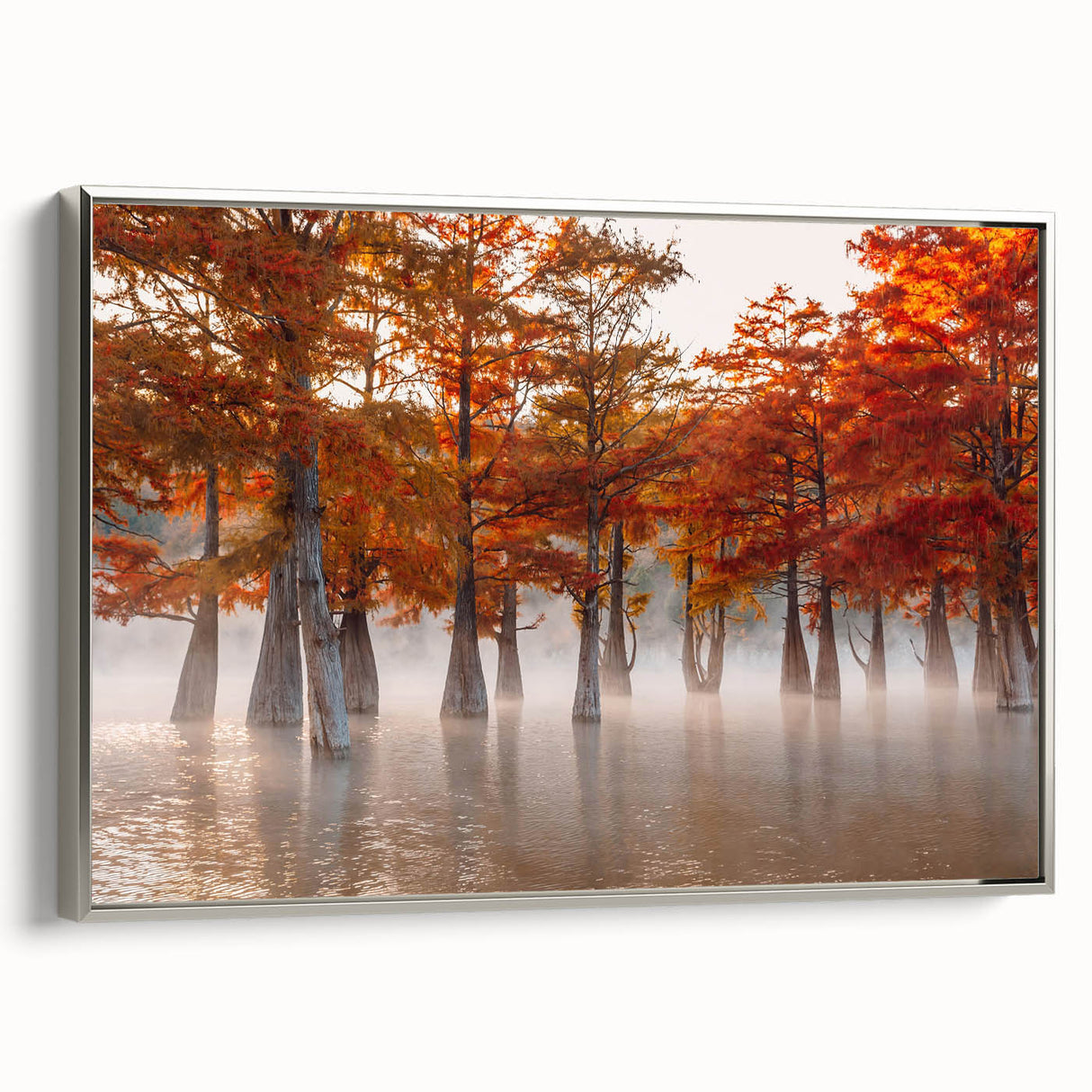 Framed canvas depicting a vintage-style Louisiana landscape with colorful art elements and black borders.