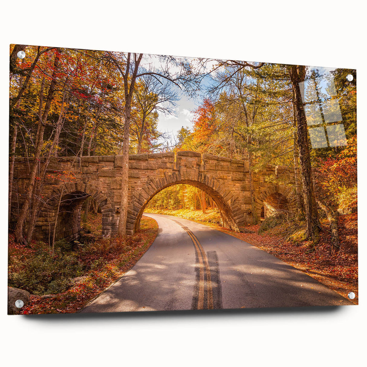Acrylic glass print of Acadia in Maine, showing a serene landscape in muted earth tones.