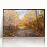 Acadia National Park landscape on gold-framed acrylic, featuring green and blue tones, ideal for modern art wall decor.
