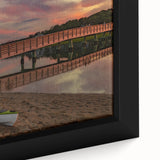 Extra large framed canvas depicting a textured Maine scenery in black with colorful art accents, ideal for living room decor.
