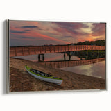 Framed canvas depicting a colorful Maine landscape with vintage poster art style, ideal for enhancing black wall decor.
