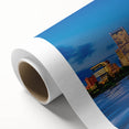 Art Deco style poster of Virginia scenery on rolled canvas, featuring pastel colors.