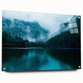 Acrylic print of Seattle skyline in muted gray and blue tones, suitable for bedroom or dining room decor.