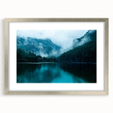Textured abstract art print of Seattle skyline in muted gray tones on a framed silver mat, suitable for bedroom decor.