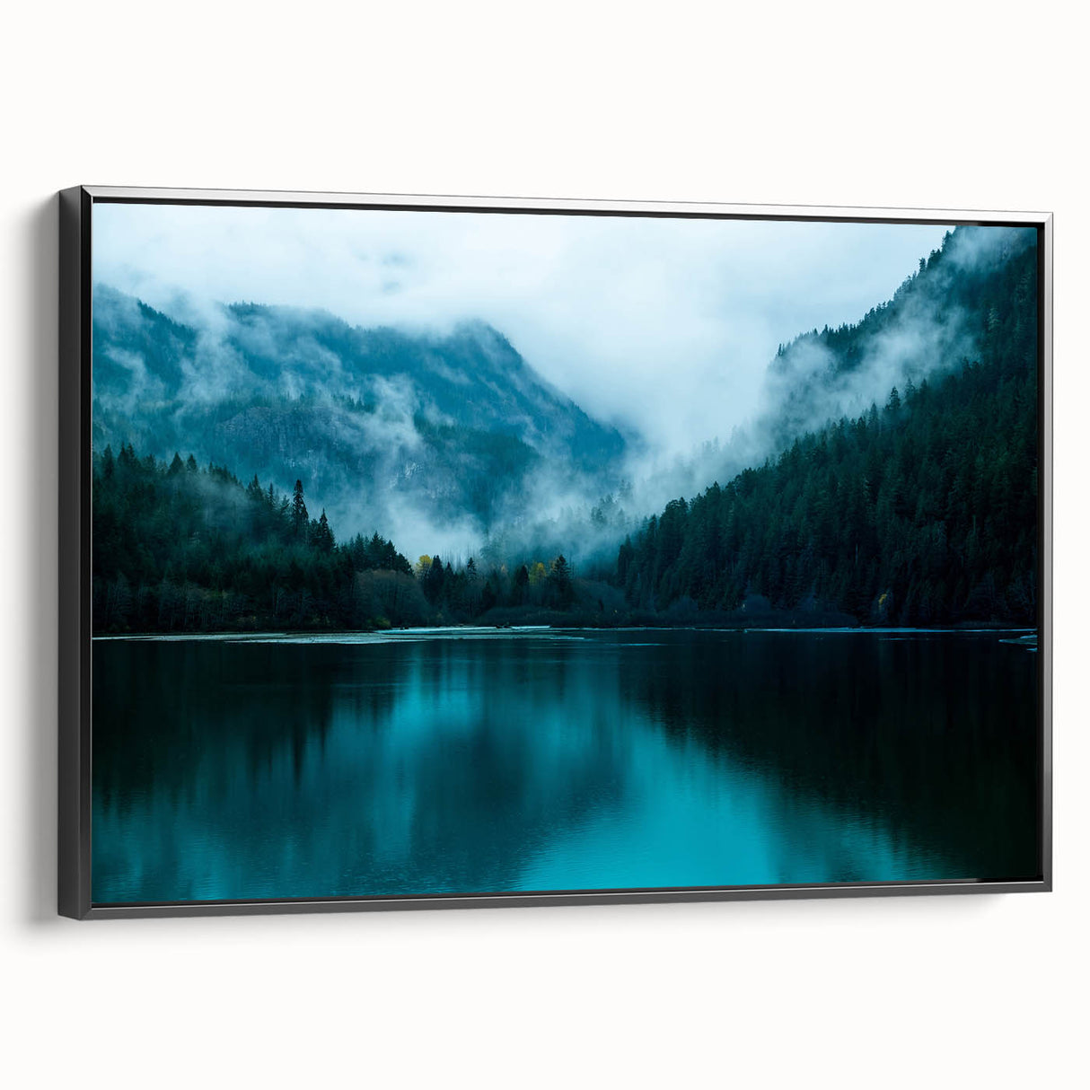 Black and white framed canvas of Seattle landscape with vintage poster art style, ideal for bedroom wall decor.