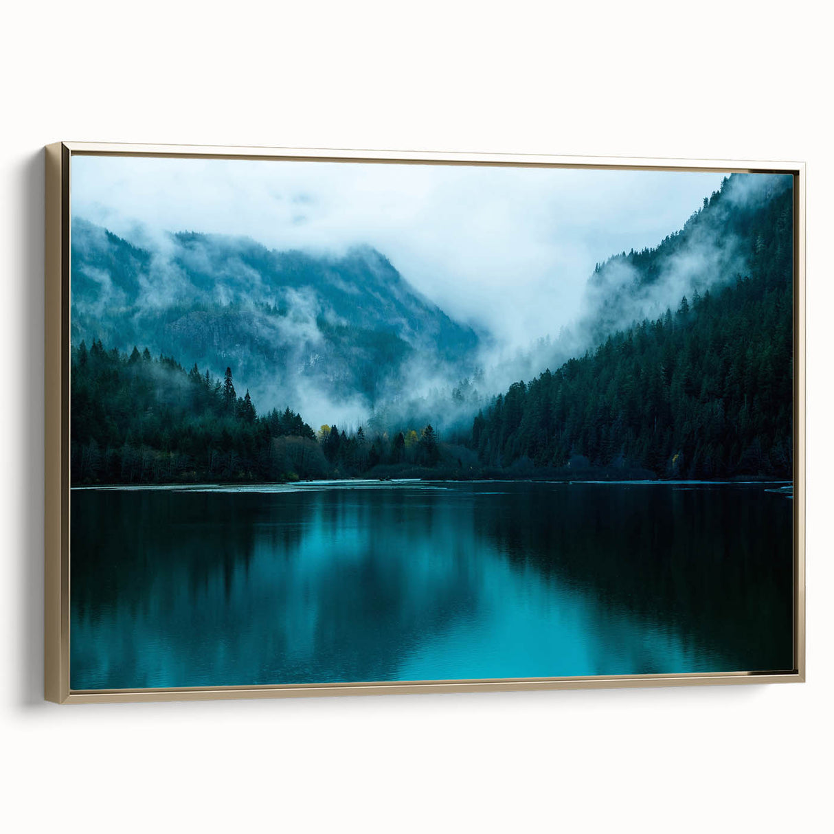 Framed canvas wall art featuring a vintage-style Seattle landscape in black and gold tones, ideal for bedroom decor.