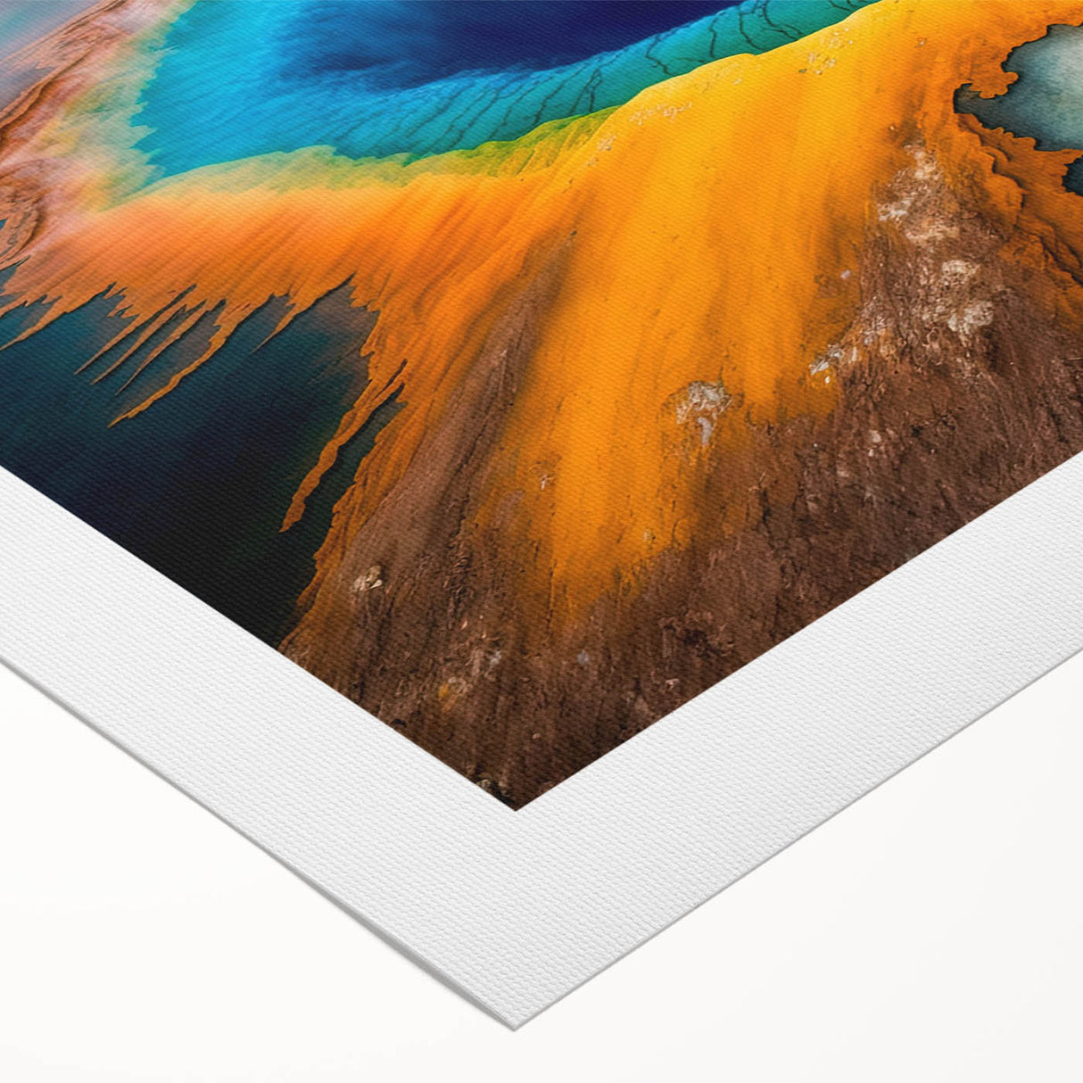 Art deco poster of Yellowstone scenery in muted earth tones on rolled canvas, suitable for dining room wall art.