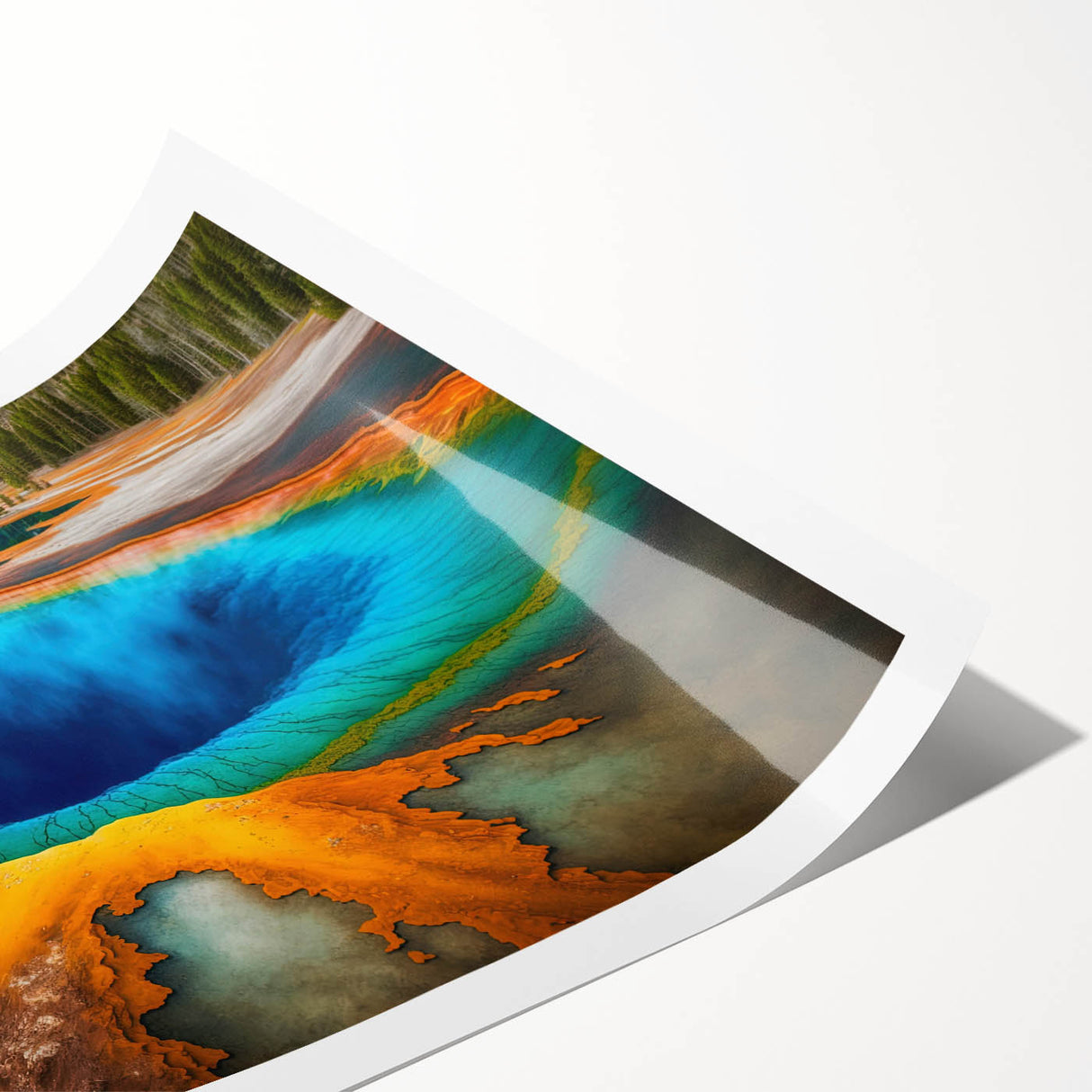 Extra large wall art featuring line art flowers and a Yellowstone scenery on a rolled print.
