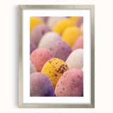 Textured abstract art print featuring soft pastel hues on a framed silver mat, ideal for bedroom wall decor.