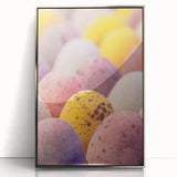 Mid-century modernist art depicting spring season in pastel shades on a silver-framed acrylic print.