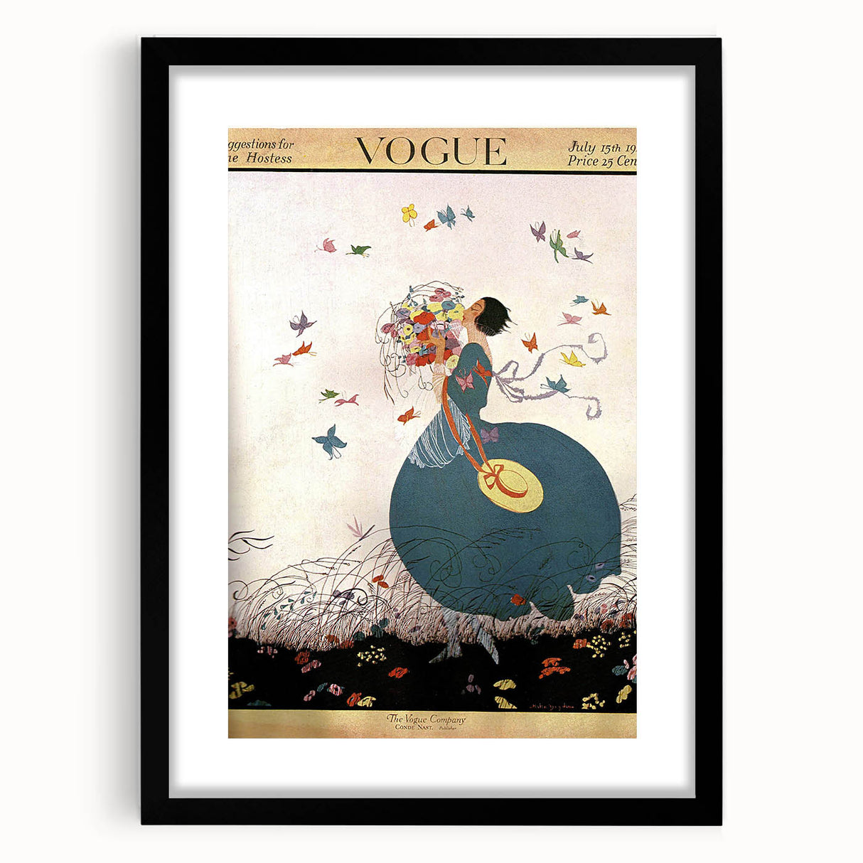 Whimsical Summer Vogue Cover Art - Butterfly & Flower Wall Print