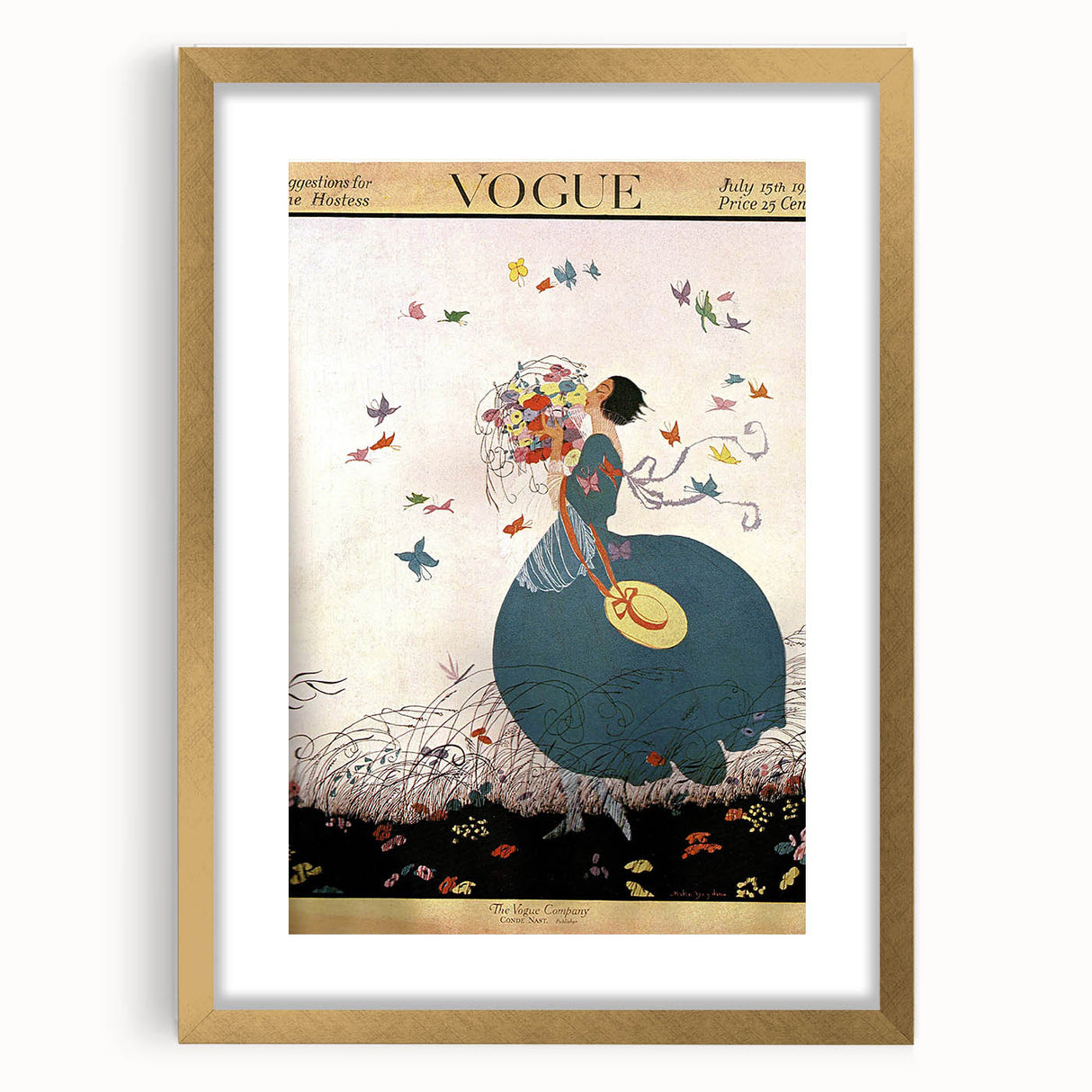Whimsical Summer Vogue Cover Art - Butterfly & Flower Wall Print