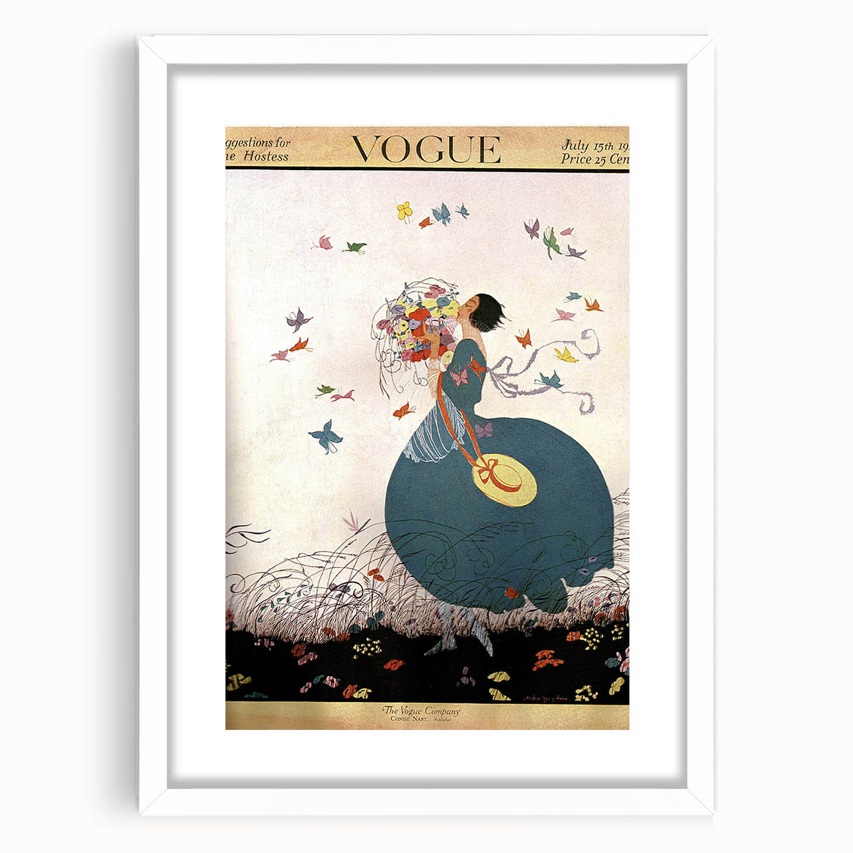 Whimsical Summer Vogue Cover Art - Butterfly & Flower Wall Print