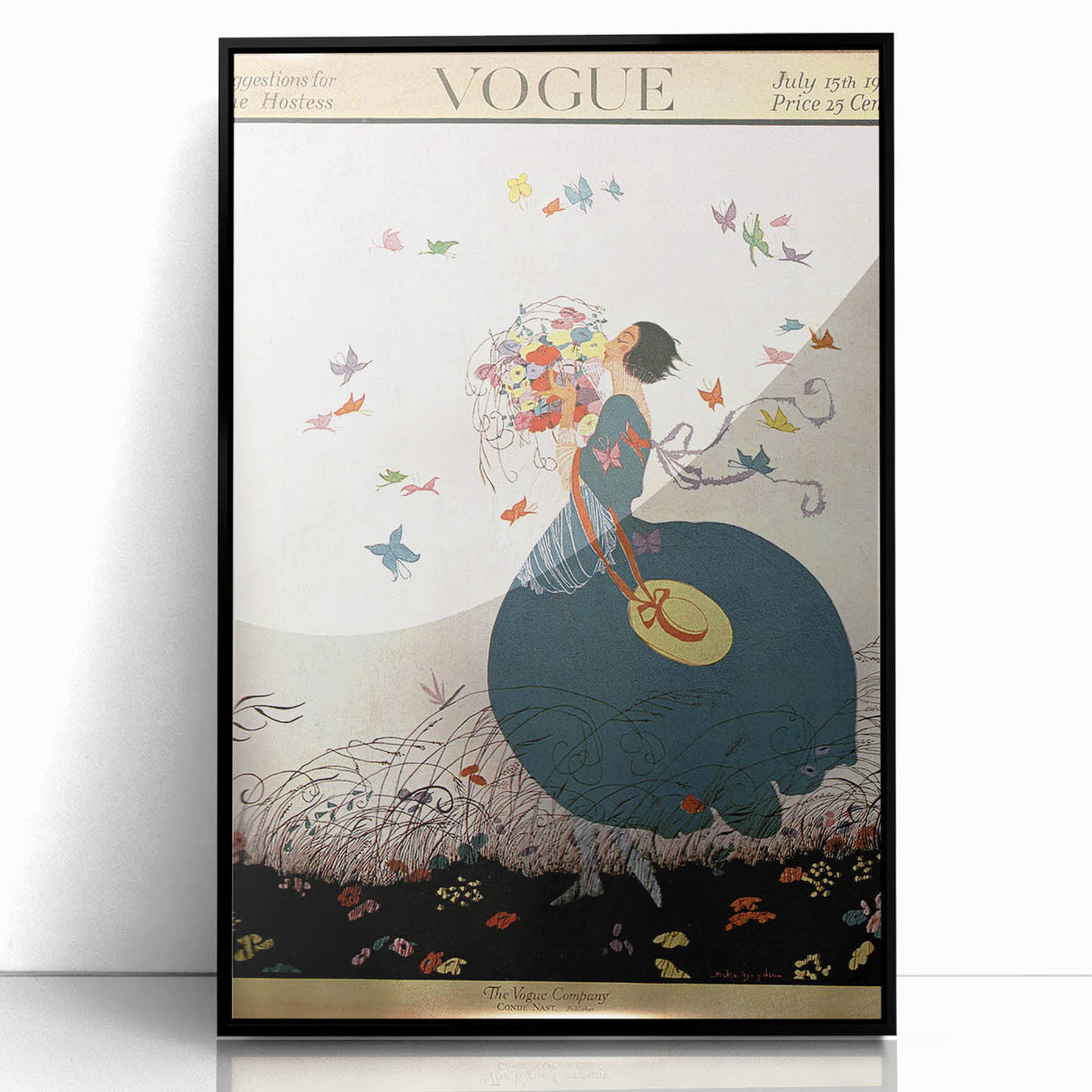 Whimsical Summer Vogue Cover Art - Butterfly & Flower Wall Print
