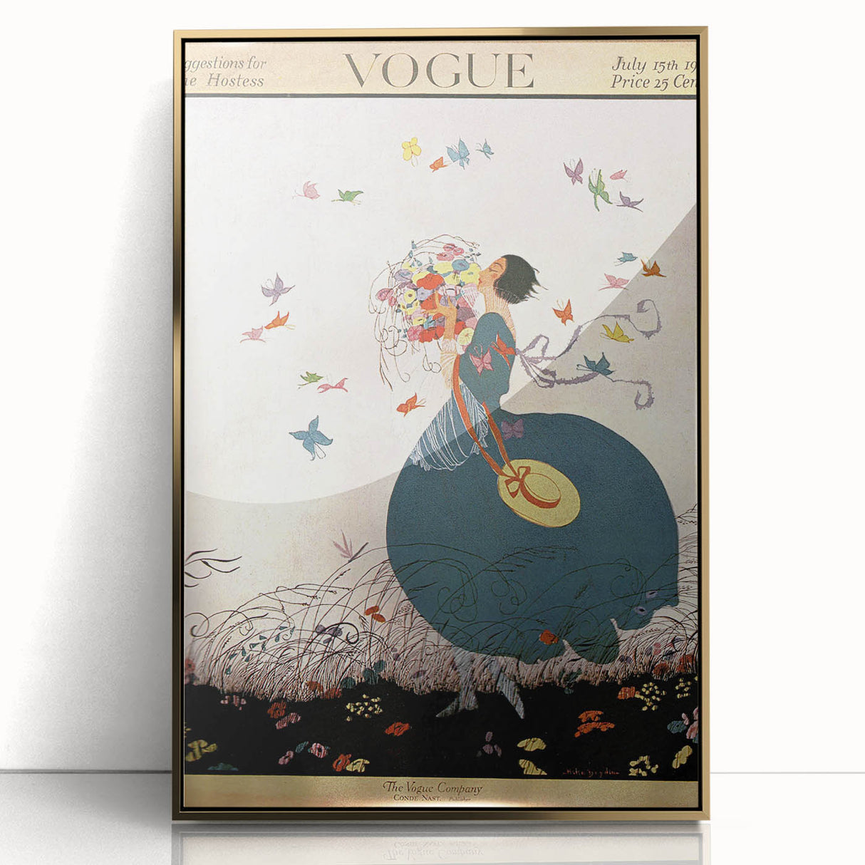 Whimsical Summer Vogue Cover Art - Butterfly & Flower Wall Print