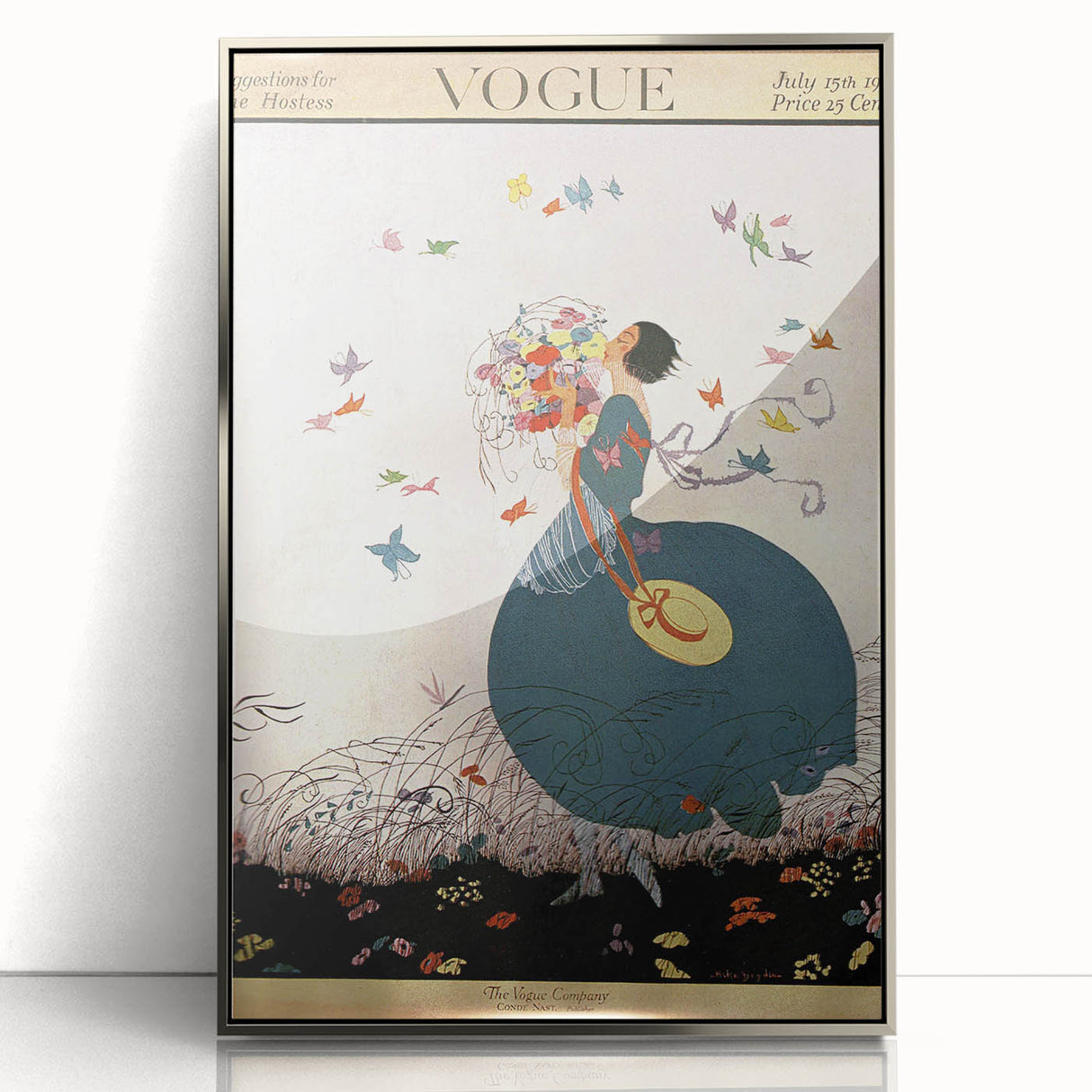 Whimsical Summer Vogue Cover Art - Butterfly & Flower Wall Print