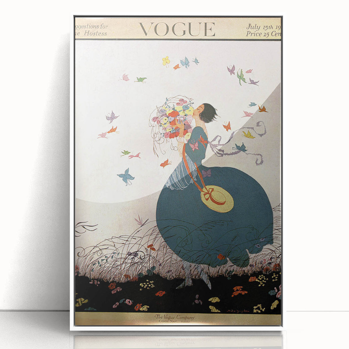 Whimsical Summer Vogue Cover Art - Butterfly & Flower Wall Print