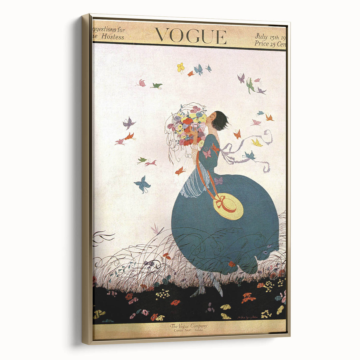 Whimsical Summer Vogue Cover Art - Butterfly & Flower Wall Print