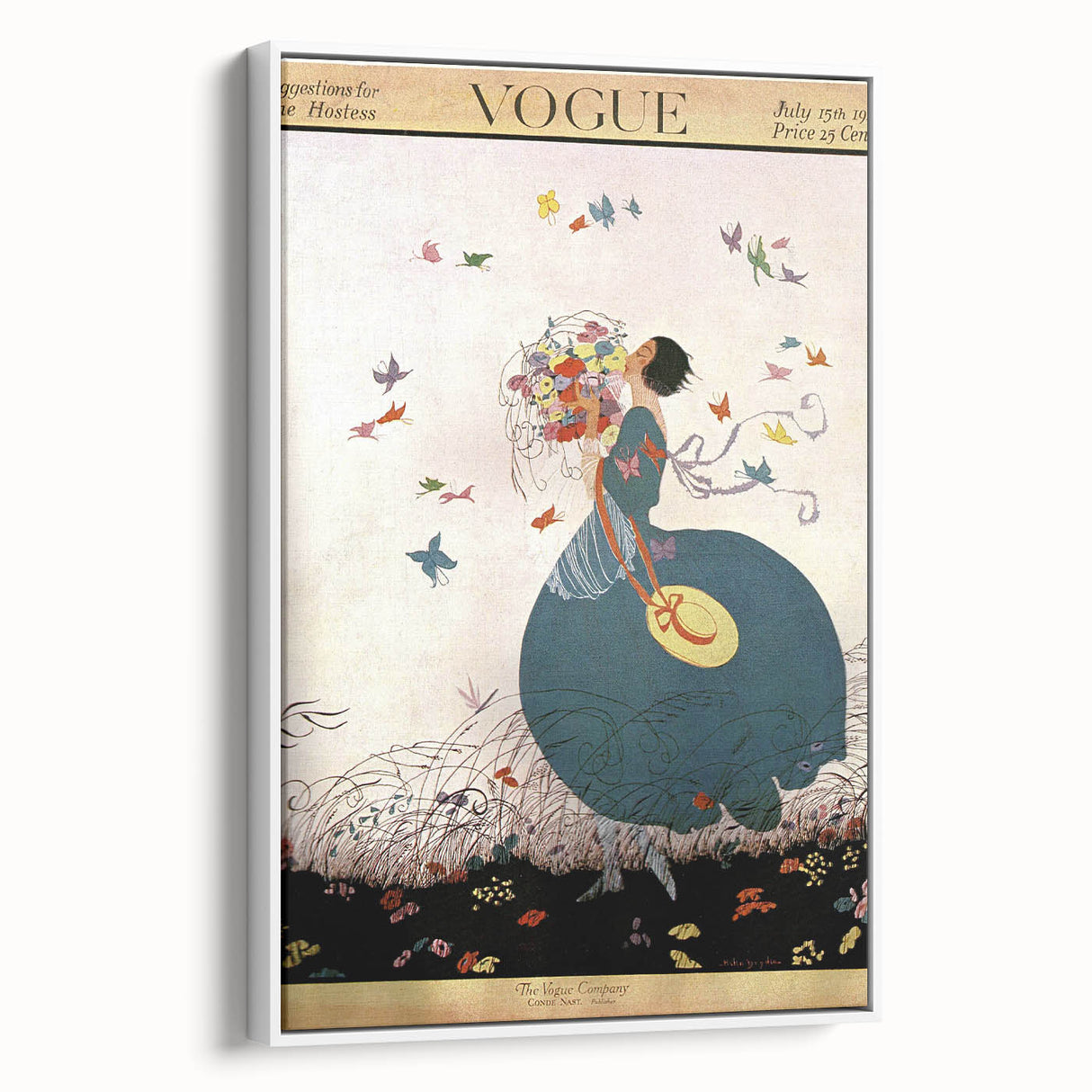 Whimsical Summer Vogue Cover Art - Butterfly & Flower Wall Print