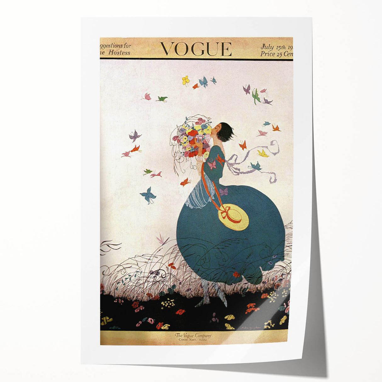 Whimsical Summer Vogue Cover Art - Butterfly & Flower Wall Print