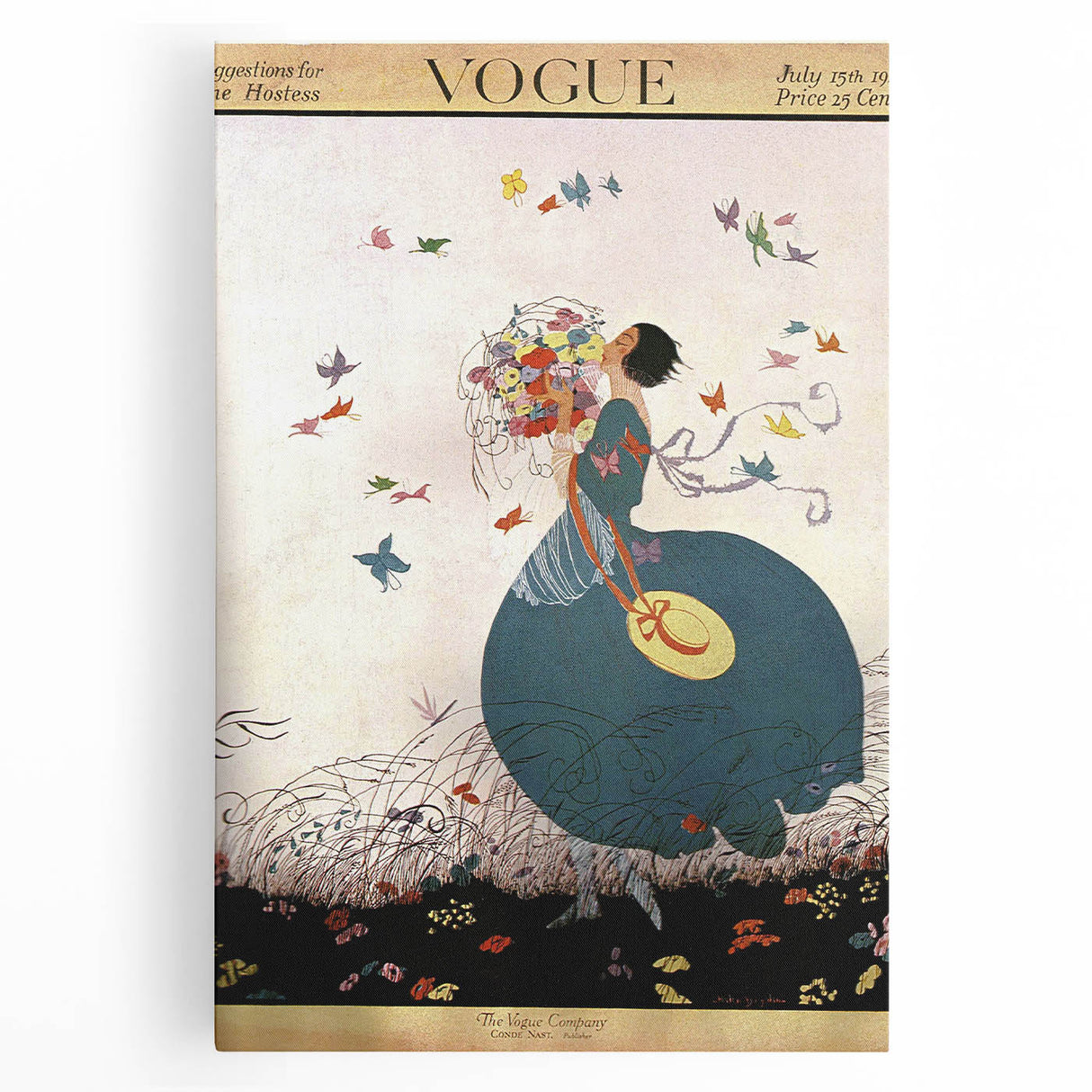 Whimsical Summer Vogue Cover Art - Butterfly & Flower Wall Print