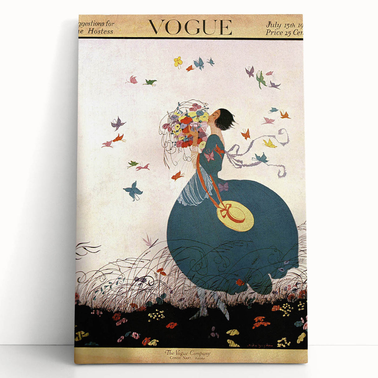 Whimsical Summer Vogue Cover Art - Butterfly & Flower Wall Print