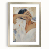 Abstract figurative frame with a silver mat showcasing a modern art piece in a front view. Ideal for contemporary decor, enhancing any living space with elegance.