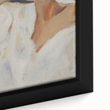 Close-up view of an abstract figurative framed canvas artwork showcasing vibrant colors and intricate patterns, ideal for modern home decor and artistic expression.