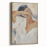 Abstract figurative wall art canvas in a stylish gold frame, showcasing vibrant colors and dynamic shapes, ideal for modern home decor and artistic expression.