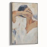 Abstract figurative framed canvas art showcasing a silver side view, featuring vibrant colors and dynamic shapes, ideal for modern home decor.