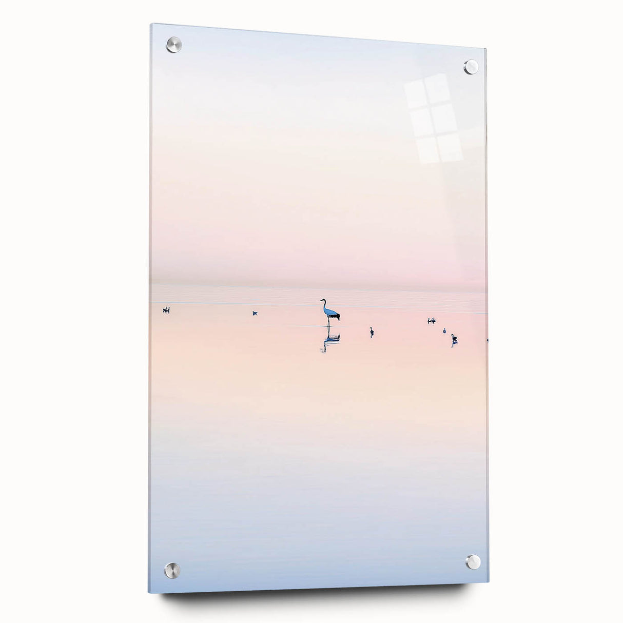 Abstract landscape artwork on acrylic glass, showcasing vibrant colors and intricate patterns, presented in a side view with decorative pins, perfect for modern decor.