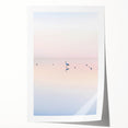 Abstract landscape rolled print showcasing vibrant hues of blue, green, and gold, designed to evoke a serene natural atmosphere, perfect for modern home decor.