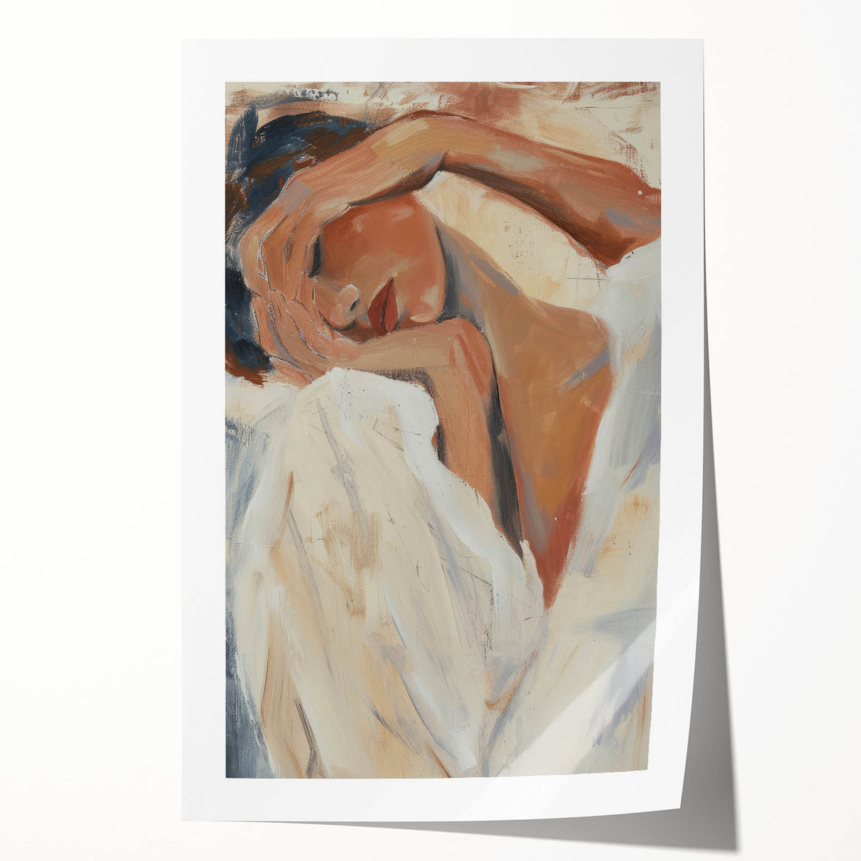 Abstract figurative art print showcasing vibrant colors and dynamic shapes, rolled and ready for framing, perfect for modern home decor.